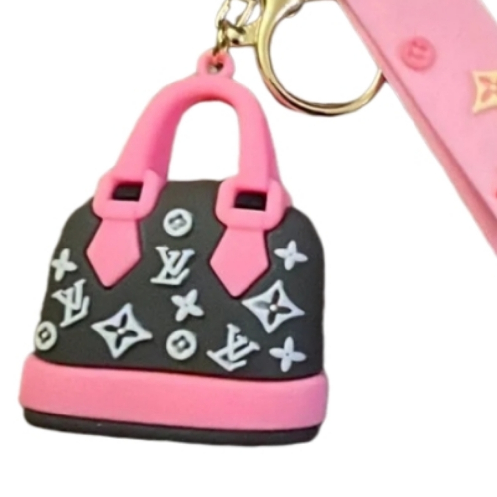Keychain Fob, Wristlet, Luxury Logo, Pink &‎ Dark Brown (Gray-Black)